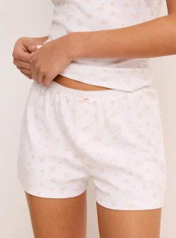 Scalloped-waist pointelle knit pyjama short
