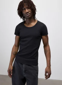 Scoop-neck ribbed jersey T-shirt