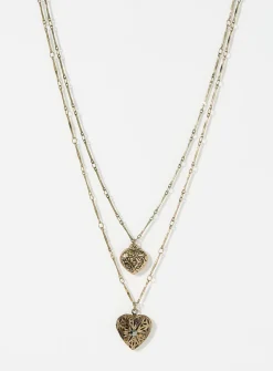 Sculptural heart double-row chain