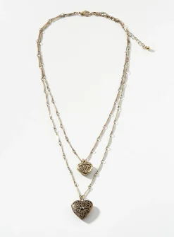 Sculptural heart double-row chain