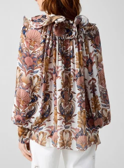 Sea Garden fluid ruffled print blouse