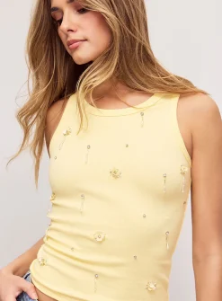 Sequined and crystals flowers cami