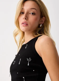 Sequined and crystals flowers cami