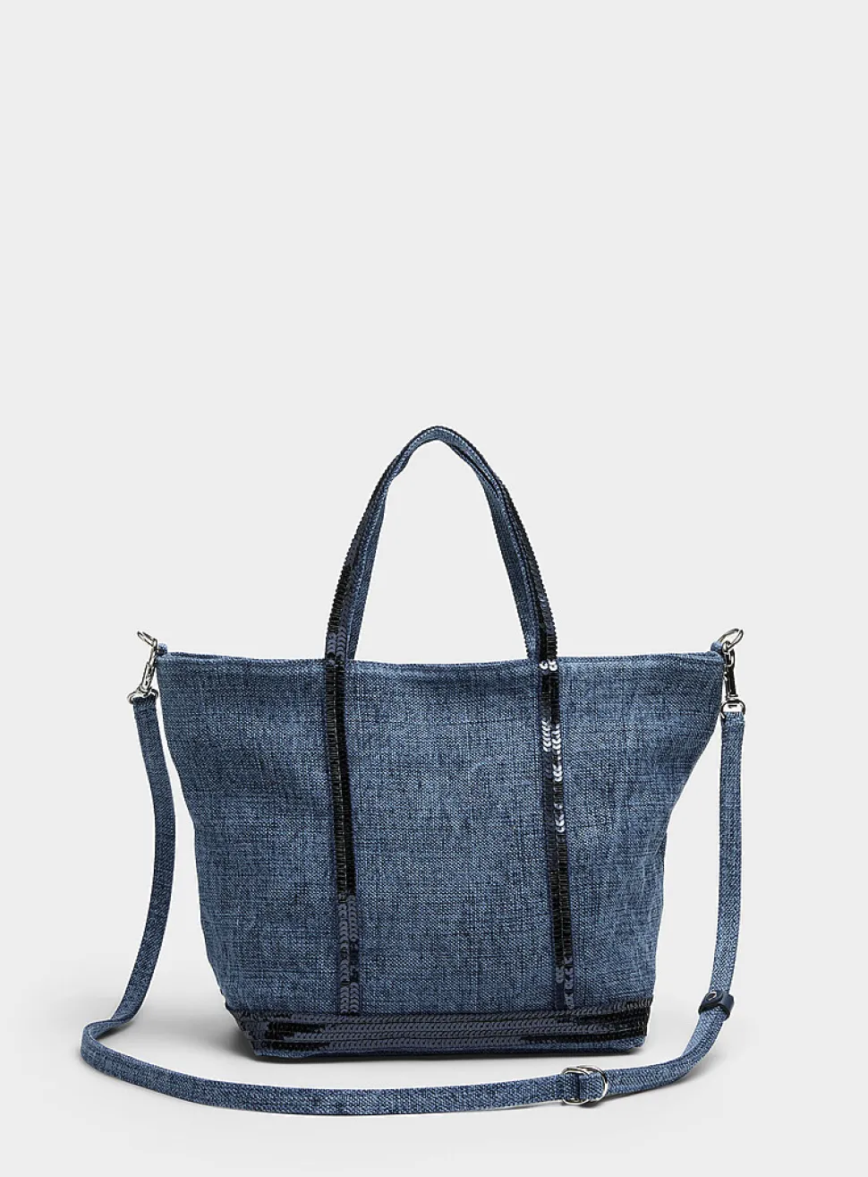 Sequined denim-effect small bag
