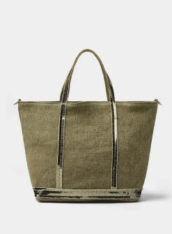 Sequined denim-effect small bag