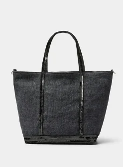 Sequined denim-effect small bag