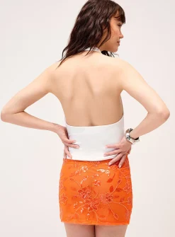 Sequined flowers orange miniskirt