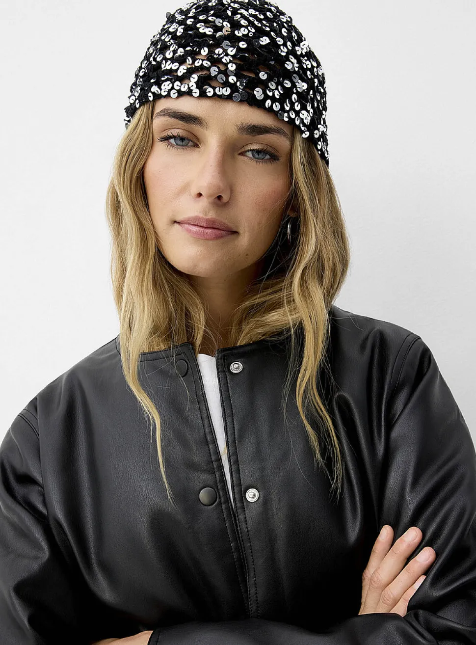 Sequined mesh crochet tuque