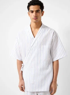 Sergei striped seersucker kimono shirt