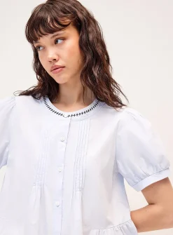 Sewn pleating poplin blouse