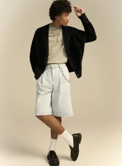 Sewn-cross pleated jort