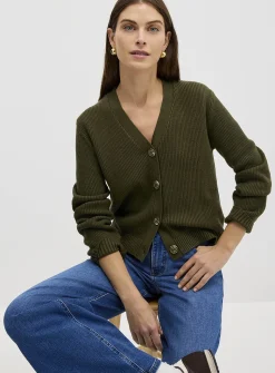Shaker-rib V-neck cardigan