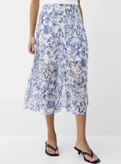 Sheer chiffon button-front midi skirt