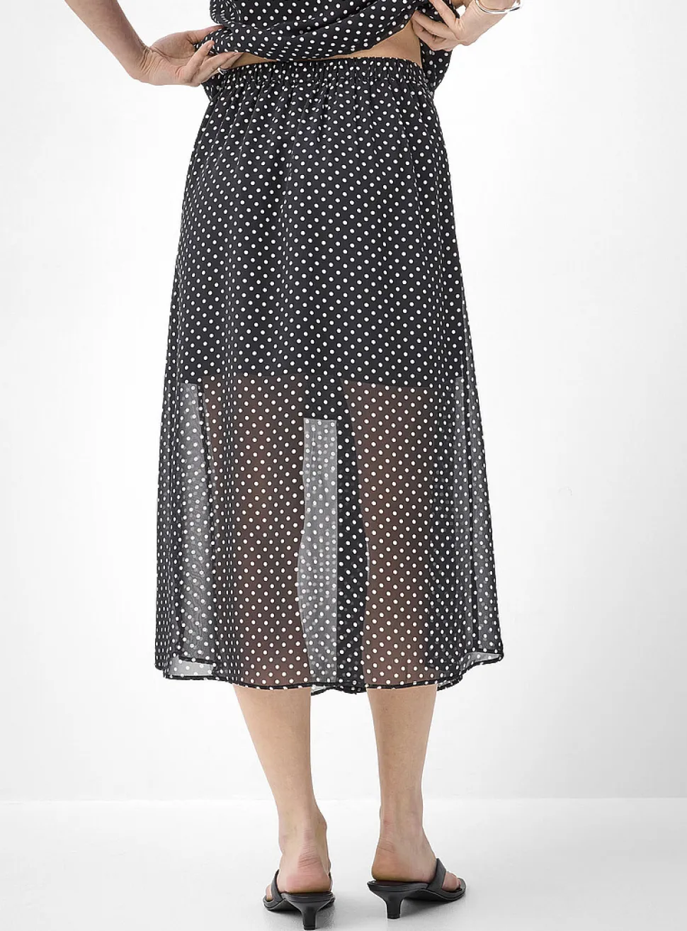 Sheer chiffon button-front midi skirt