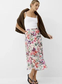 Sheer chiffon button-front midi skirt