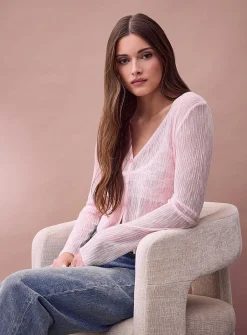 Sheer knit cropped V-neck cardigan
