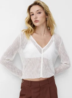 Sheer knit cropped V-neck cardigan