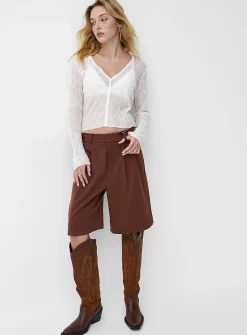 Sheer knit cropped V-neck cardigan