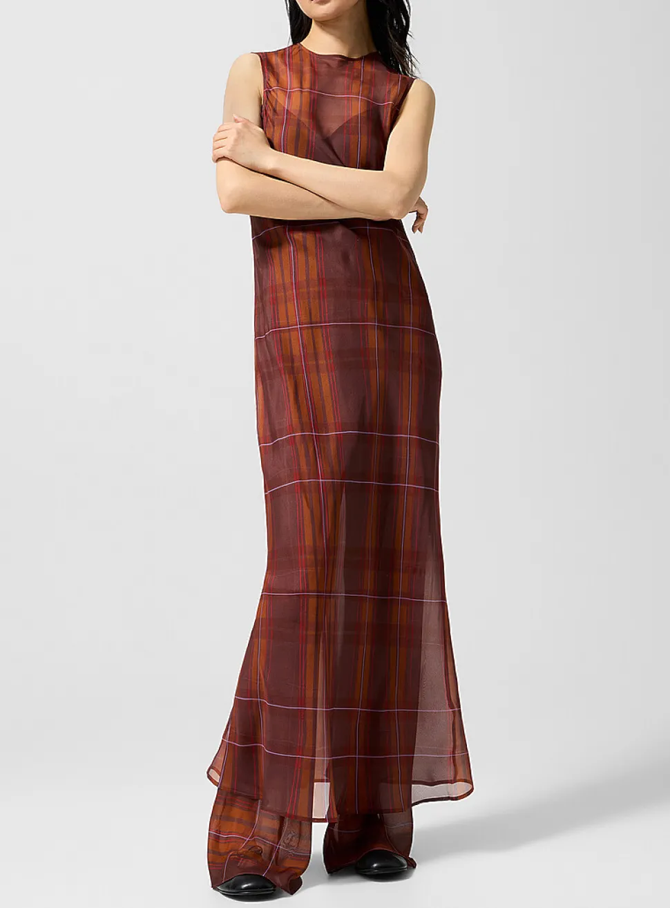 Sheer pure silk tartan pattern dress