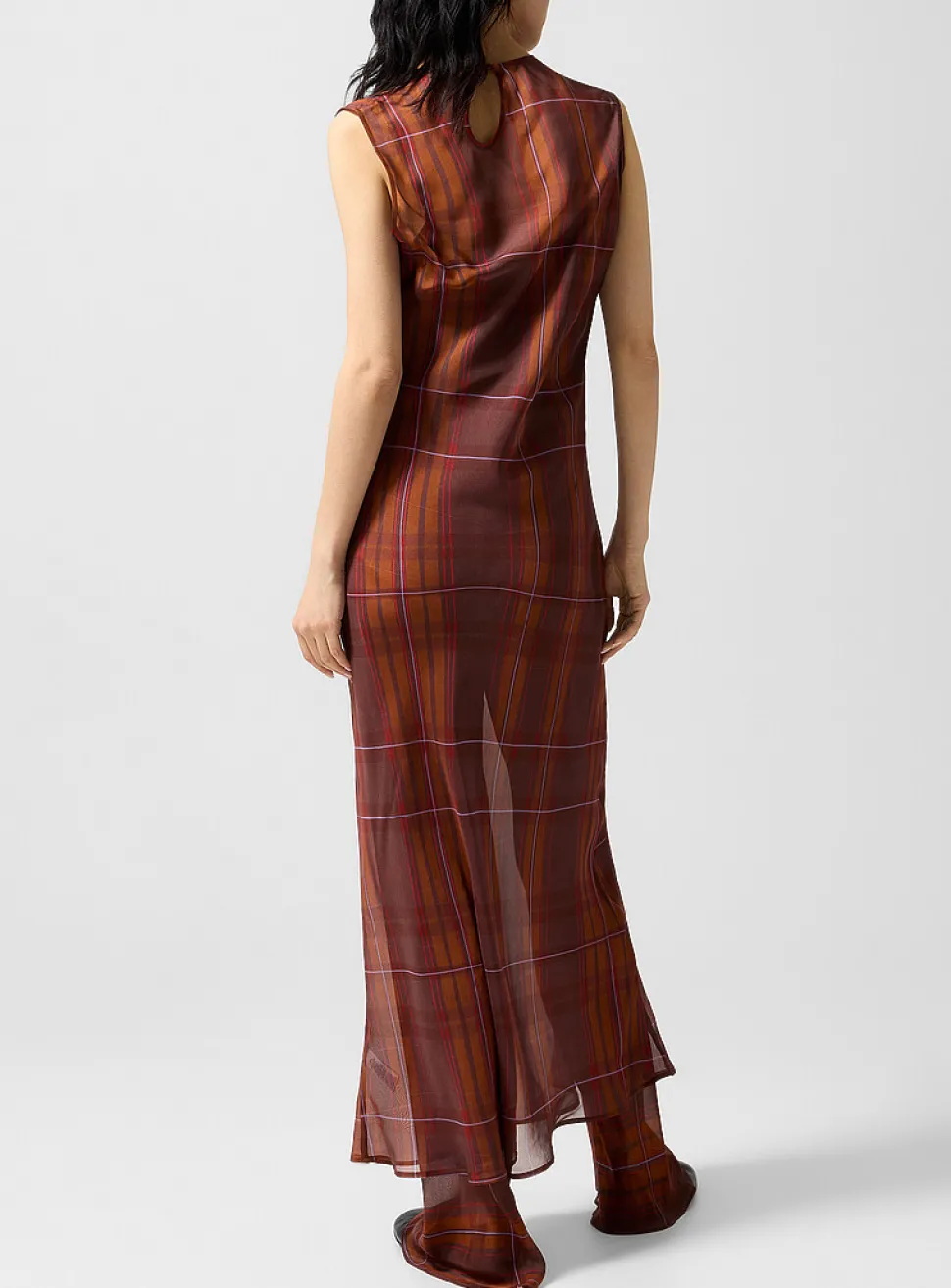 Sheer pure silk tartan pattern dress