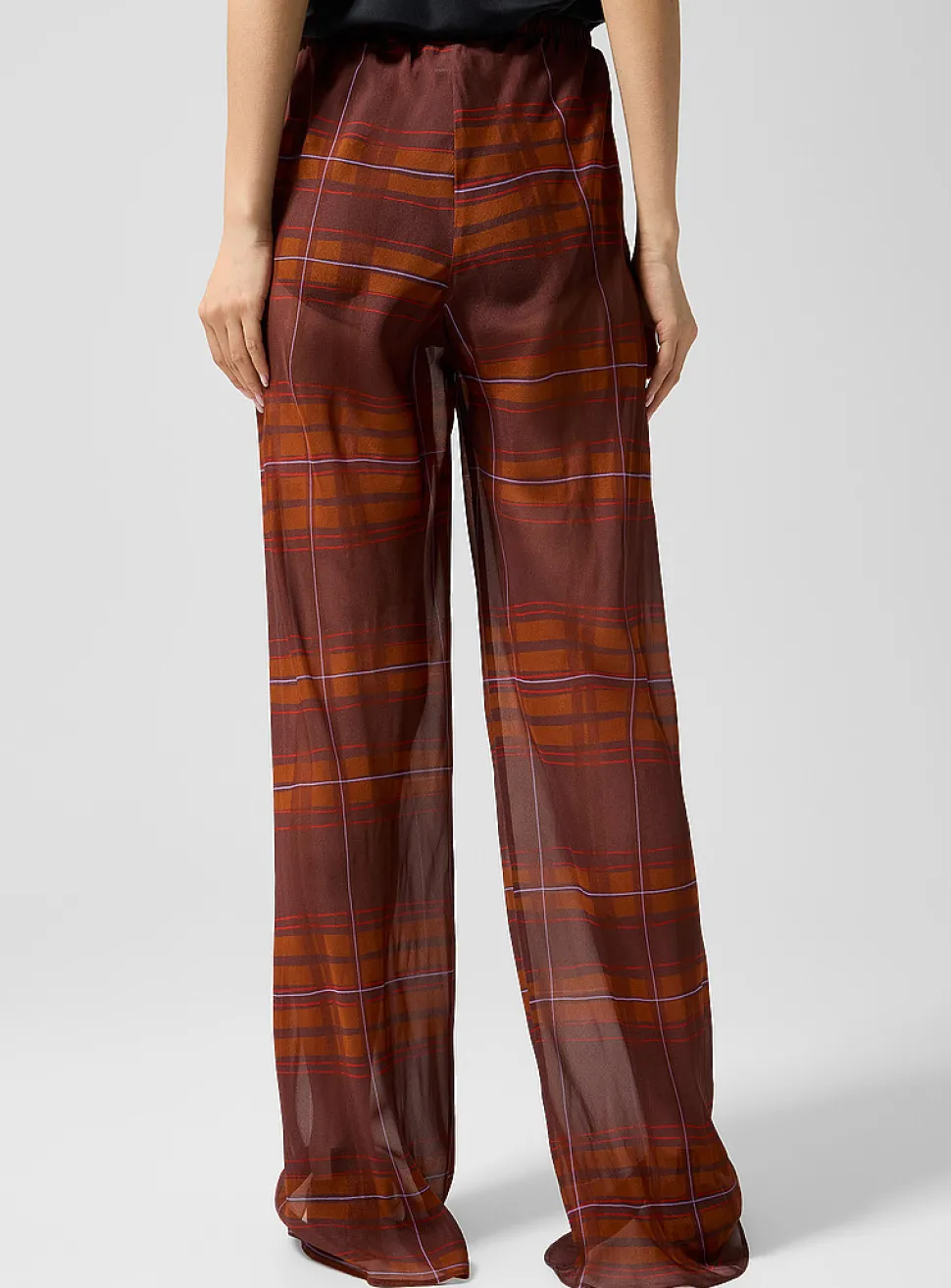 Sheer pure silk tartan pattern pant