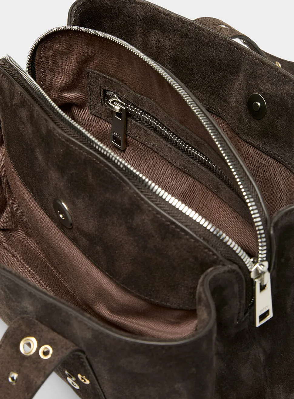 Shell Duffel brown suede mini shoulder bag