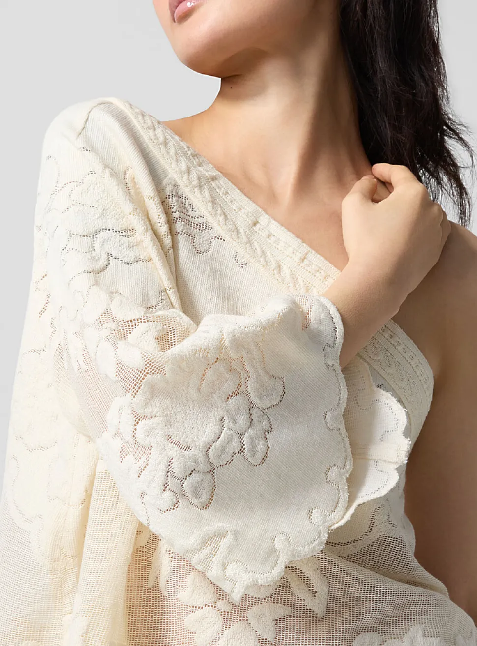 Shilo floral guipure asymmetrical blouse
