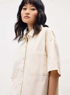 Short-sleeve denim shirtdress