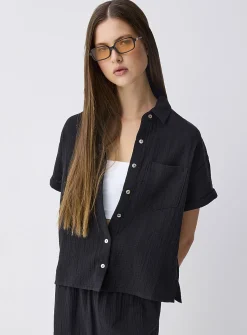 Short-sleeve organic cotton gauze shirt