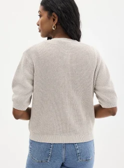 Short-sleeve shaker-rib cardigan