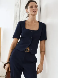 Short-sleeve square-neck blazer
