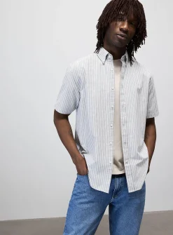 Short-sleeve striped Oxford shirt