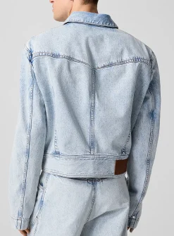 Shoulder pads zip-up denim jacket