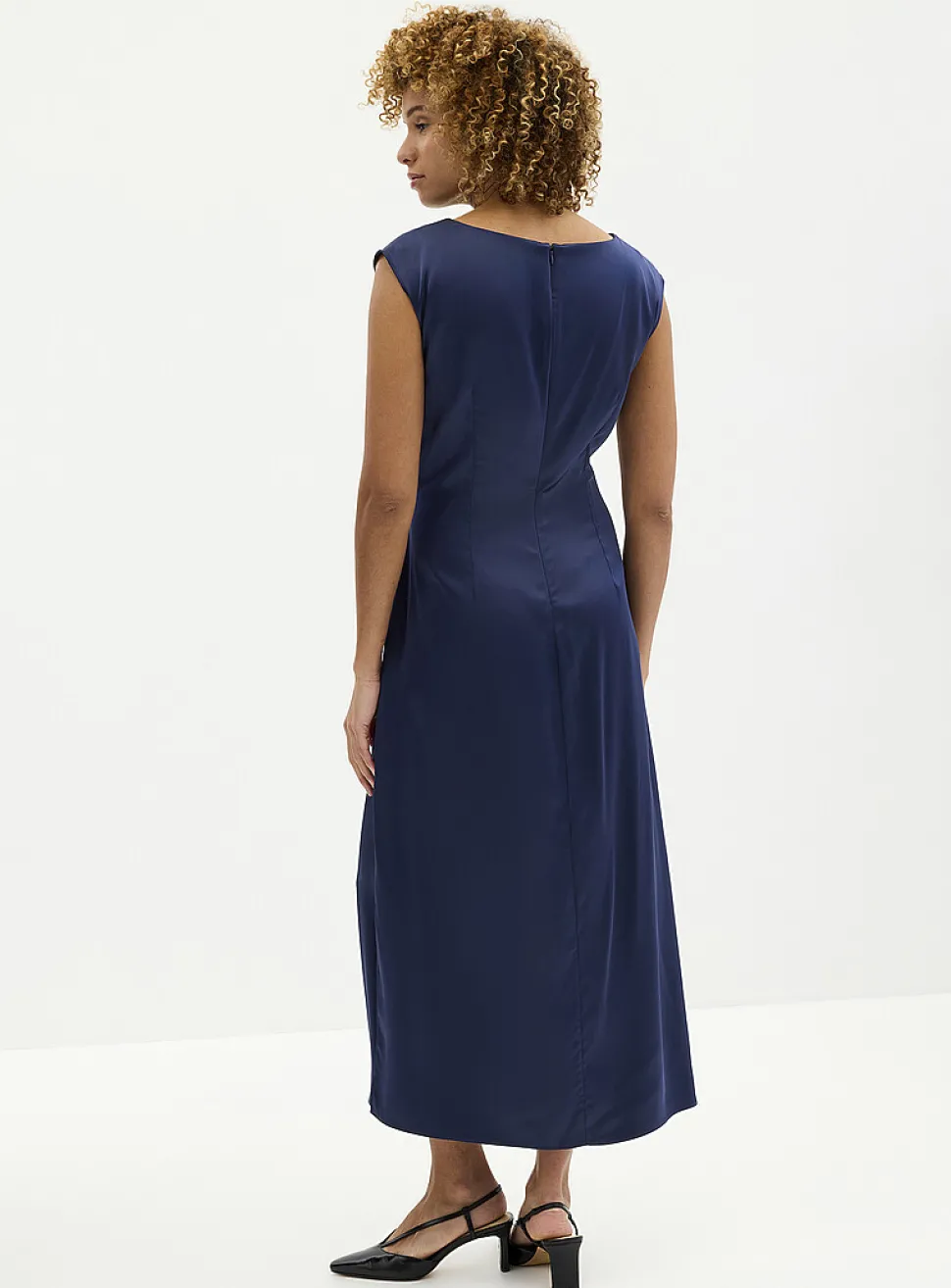 Side-slit draped satin dress