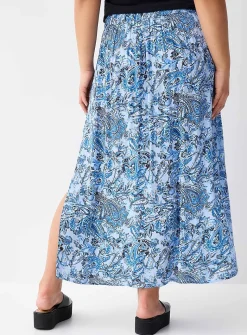 Side-slit textured crepe maxi skirt