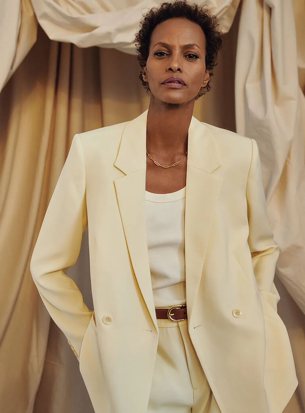Silky straight two-button blazer
