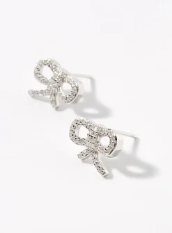 Silver bow earrings