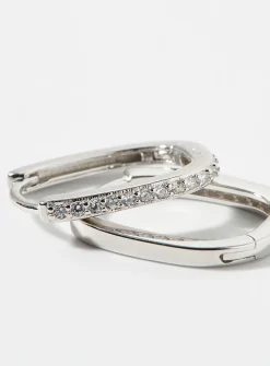 Silver crystal oval hoops