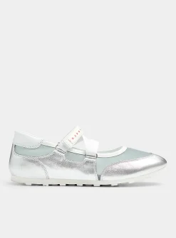 Silver leather soccer ballet flat sneaker