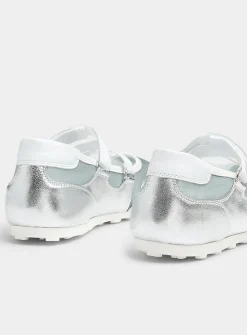 Silver leather soccer ballet flat sneaker