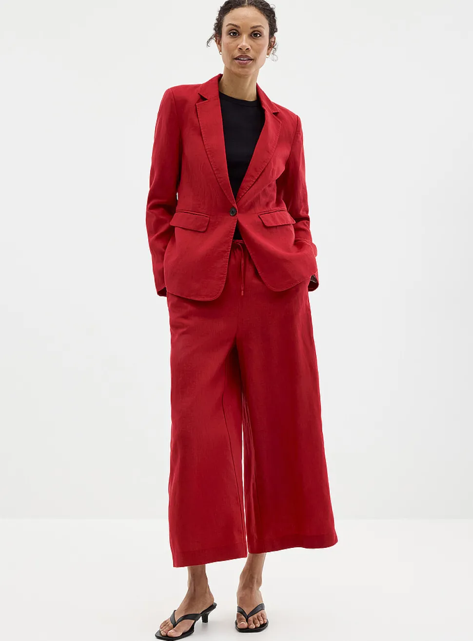 Single-button pure linen blazer