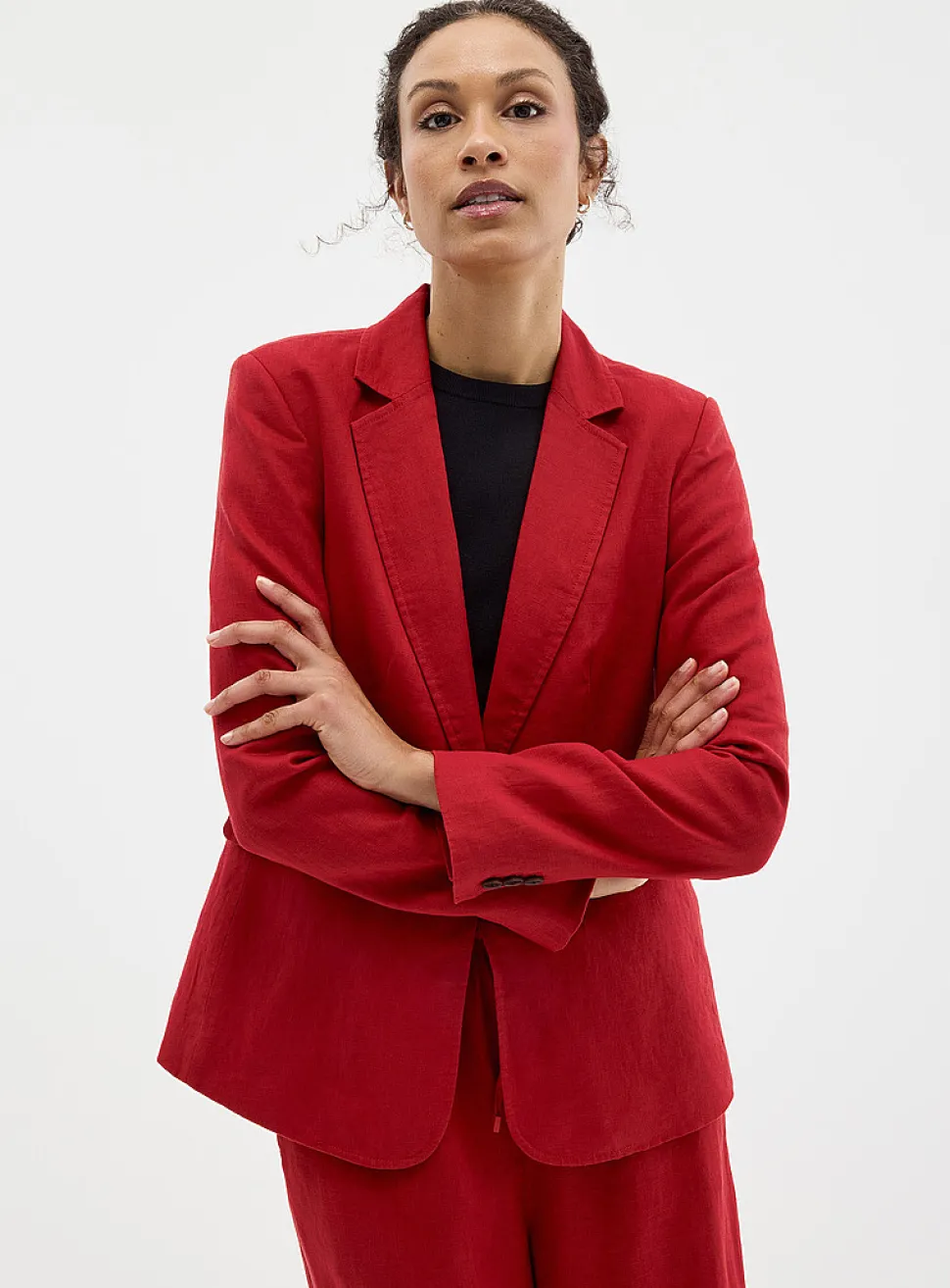 Single-button pure linen blazer