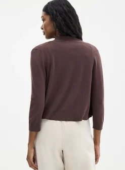 3/4-sleeve fine knit open cardigan