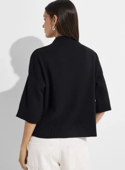 3/4-sleeve mock-neck sweater
