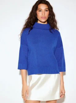 3/4-sleeve mock-neck sweater