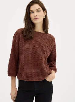 3/4-sleeve openwork crocheted sweater
