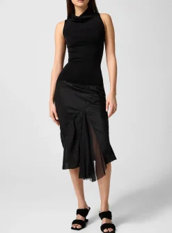 Sliced pure silk satin jersey dress