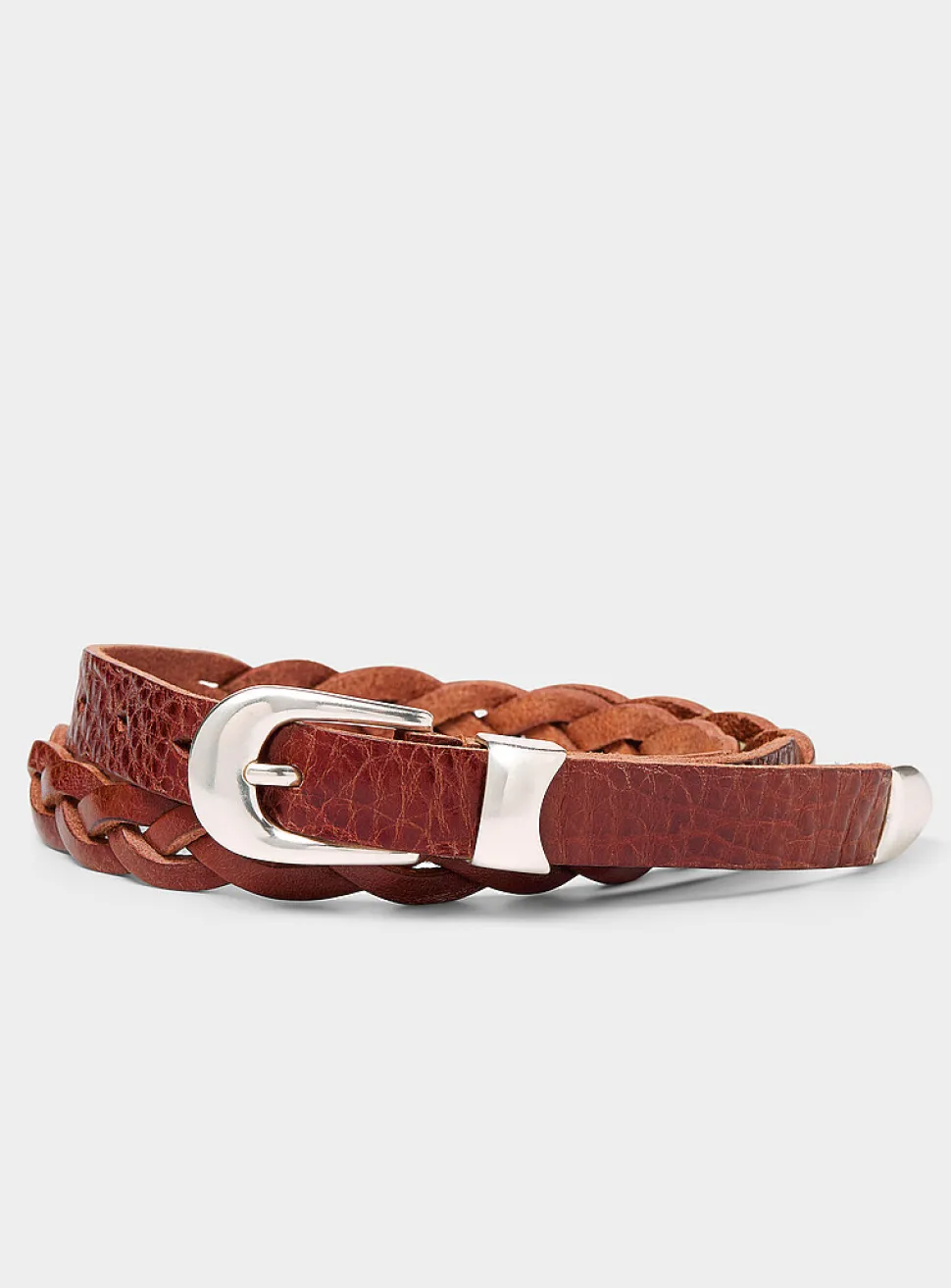 Slim braided leather belt