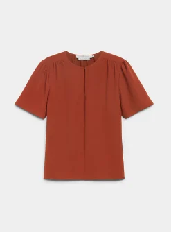 Slit-collar flowy crepe blouse