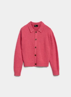 Slub knit polo-collar cardigan